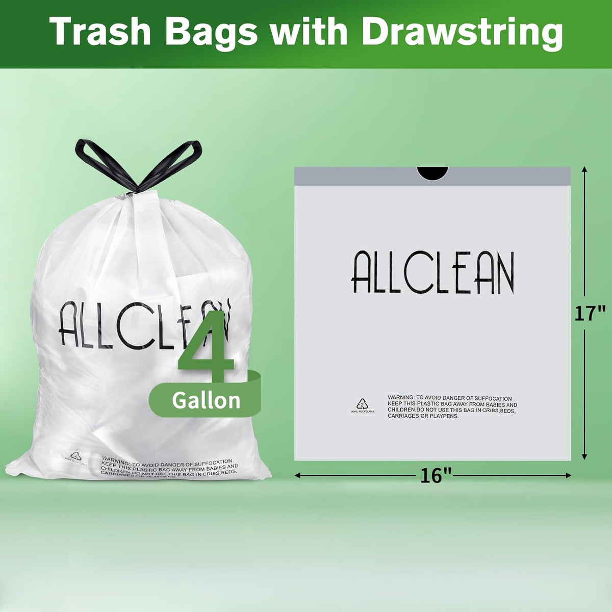 Trash Bags 4 Gallon Small Kitchen Drawstring Bathroom Garbage Bags, Fit 2-4 Gal Bins,Extra