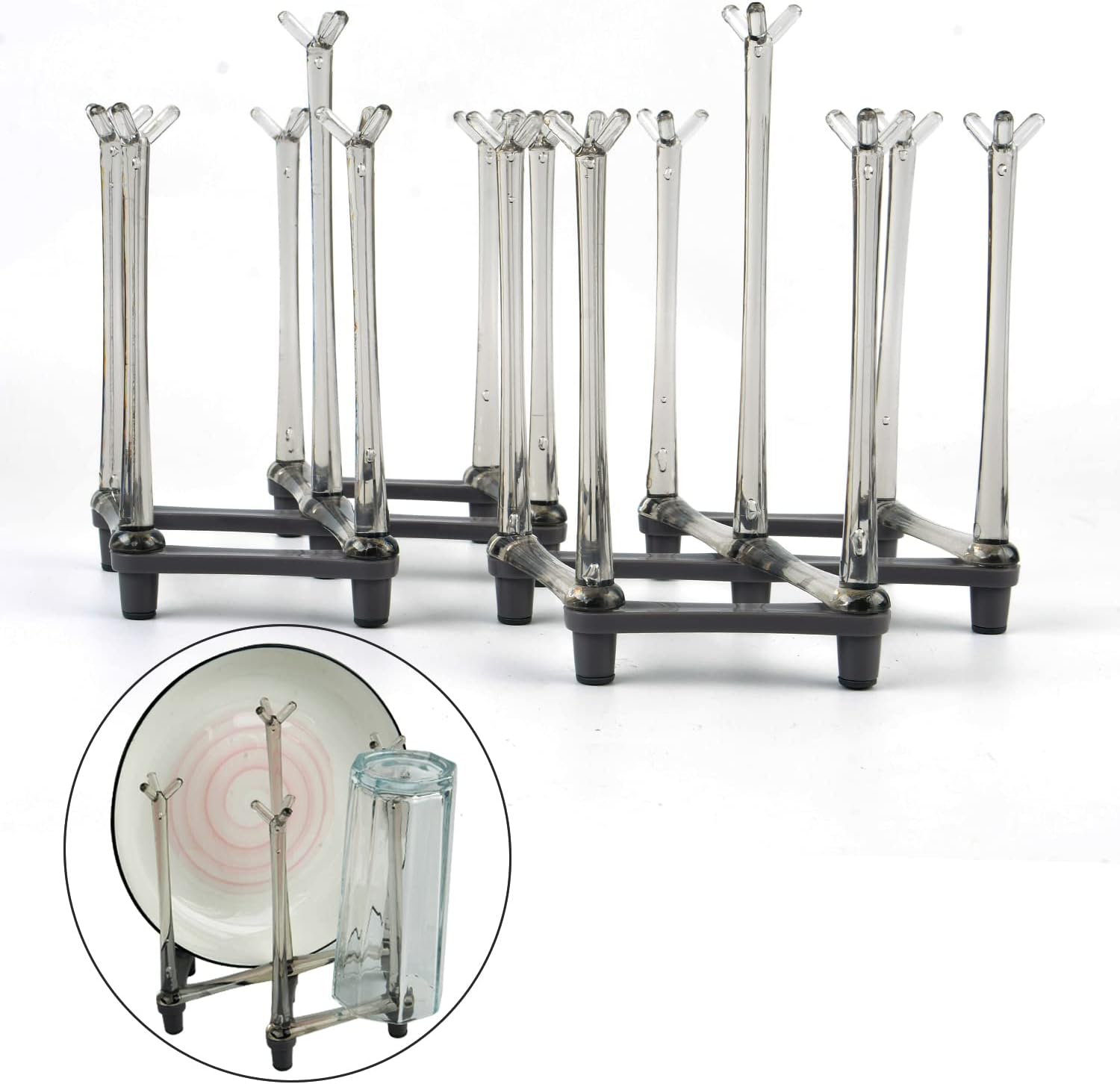 2 Pcs Cup Drying Racks Set, Retractable Drinking Glass & Baby Bottle Drainer Stand, PP Material Mug