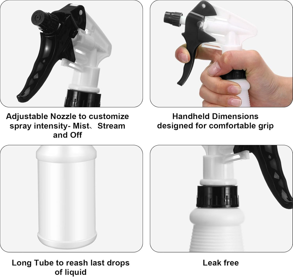 Eccliy 12 Pcs 16 Oz Plastic Spray Bottle, Adjustable Empty Reusable Sprayer for Cleaning, Planting