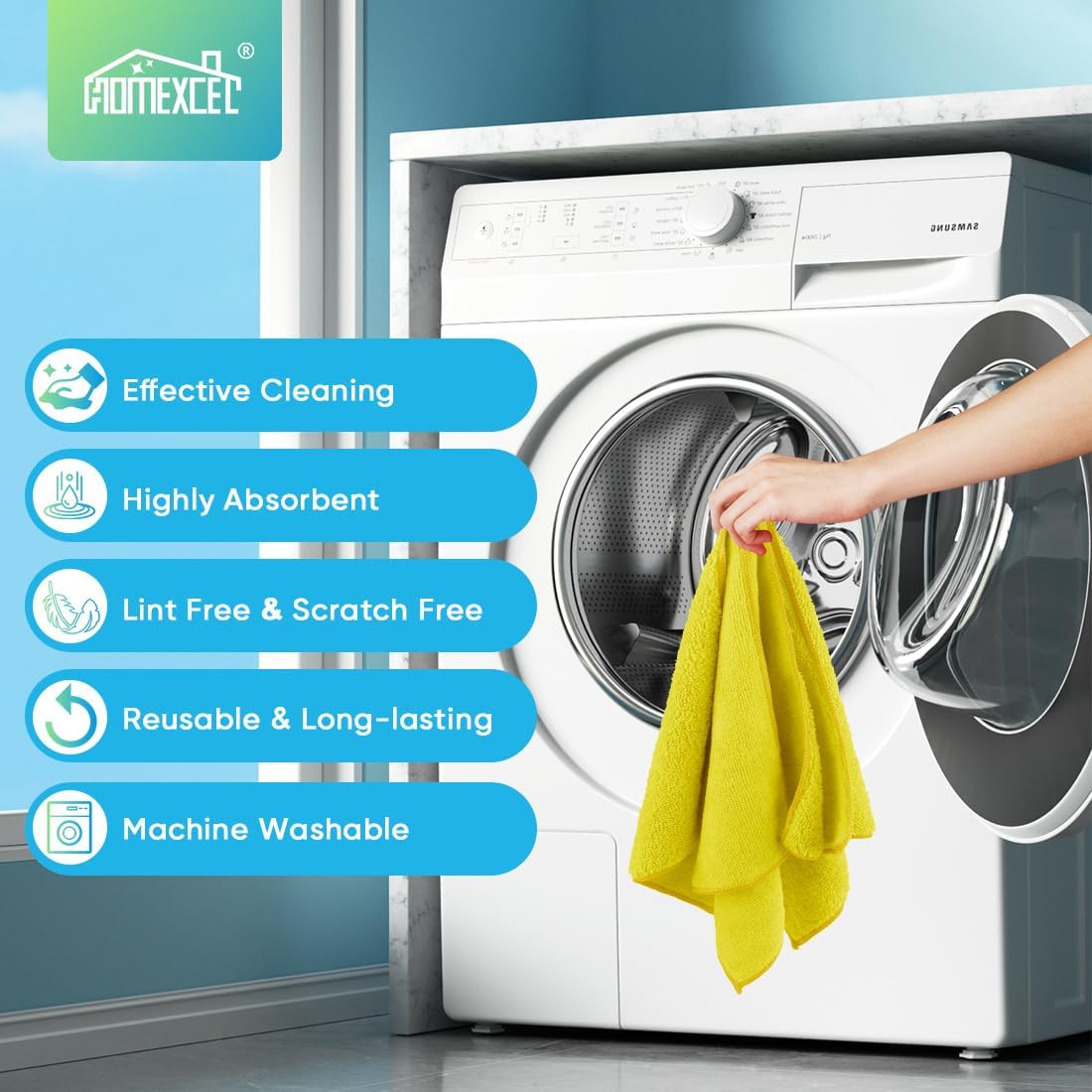 HOMEXCEL Yellow Microfiber Cleaning Cloth, 12 Pack Premium Microfiber Towels for Cars, Lint Free