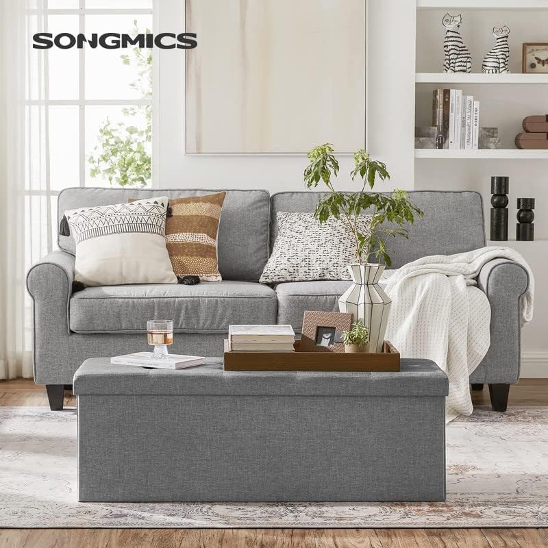 SONGMICS MAZIE Collection - 43 Inches Folding Storage Ottoman Bench, Ottoman Foot Rest, End of Bed
