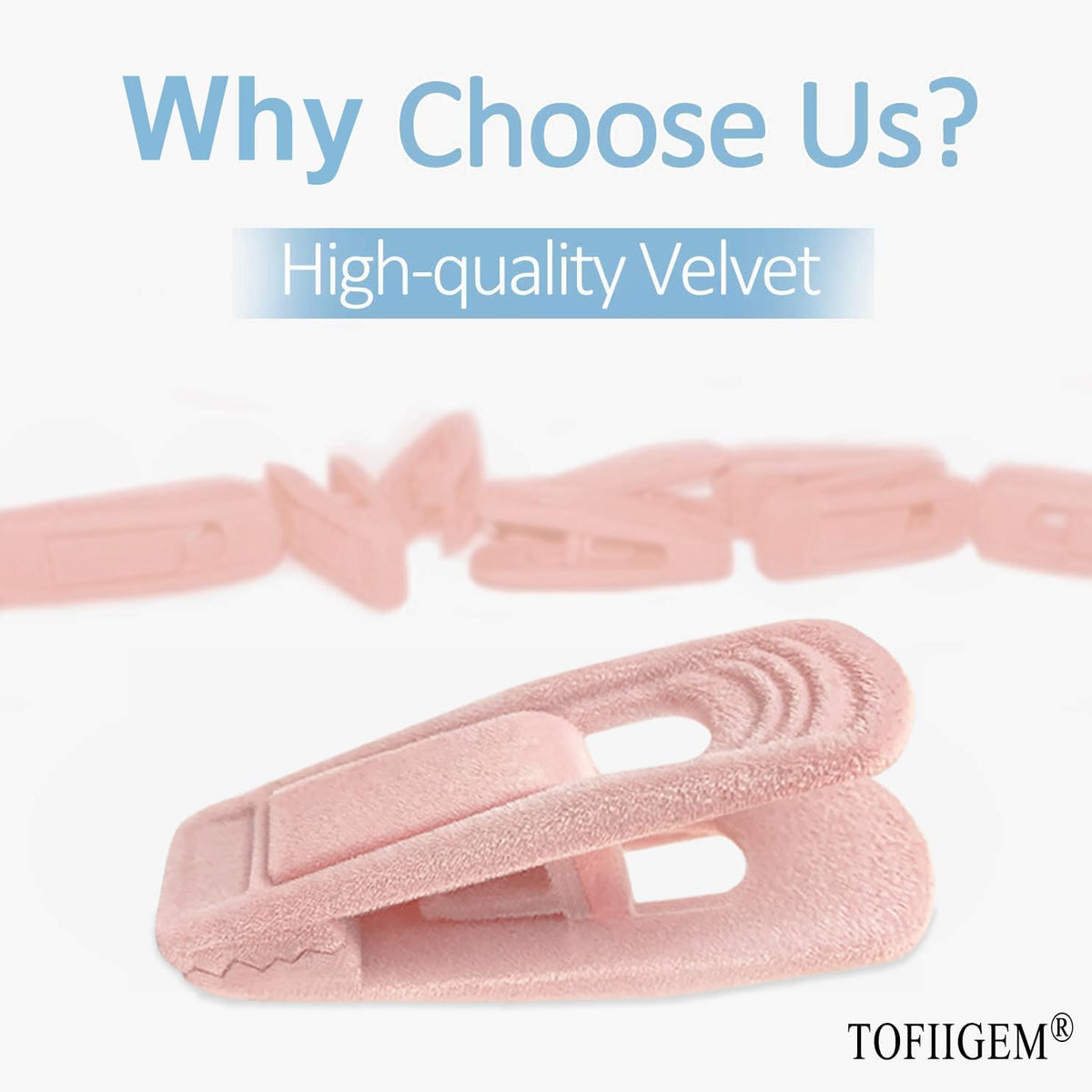 Light Pink Velvet Hangers Clips 20 PCS, Non-Slip Velvet Clip for Pant Skirt Velvet Hangers, Strong