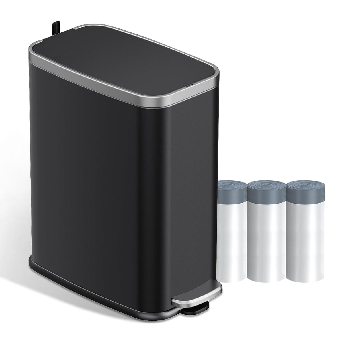Stainless Steel Bathroom Trash Can with Lid Soft Close,1.6 Gallon Slim Garbage can,Small Metal Step