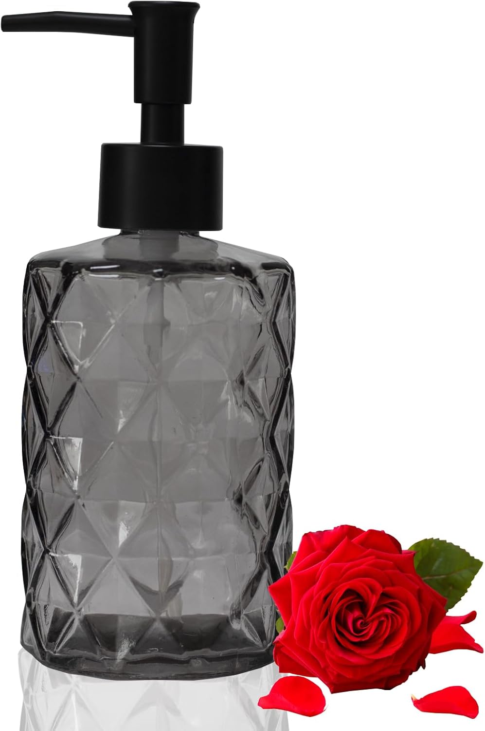 Glass Soap Dispenser with Black Plastic Pump, 12oz Refillable Liquid Hand Soap Dispenser, Crystal