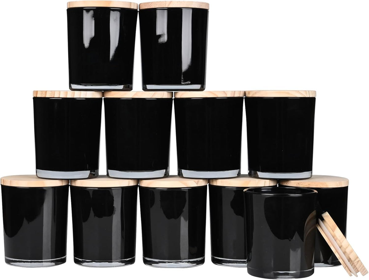 Thick Candle Jars for Making Candles 12 Pcs, 7 OZ Empty Jars with Wood Lids for Candle Making