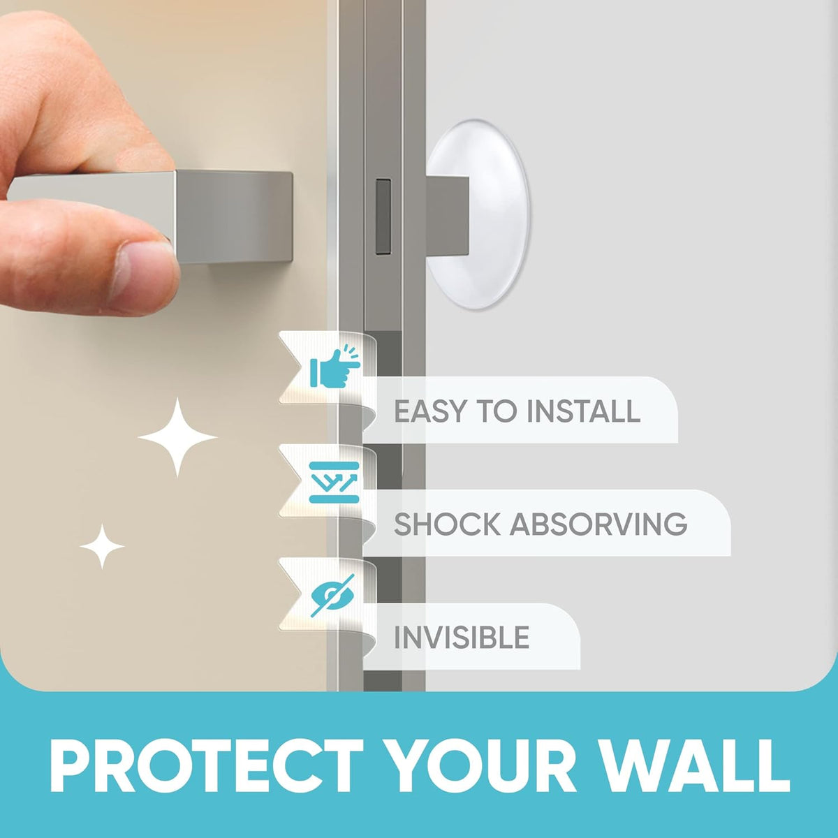 Strongest Home Wall & Door Handle Stopper 2" Set. 6 Pieces of Clear Rubber Door Knob, Round Wall