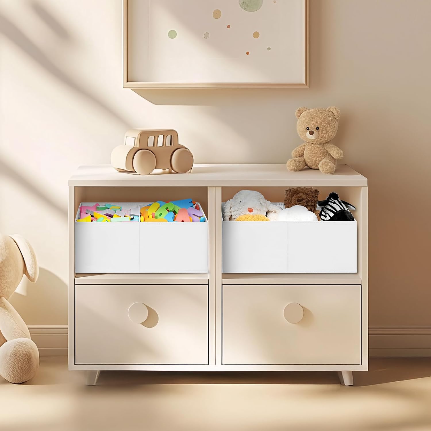 DIMJ Large Closet Shelf Organizer Bins 8 Packs with Handles and Divider, Fabric Trapezoid Storage