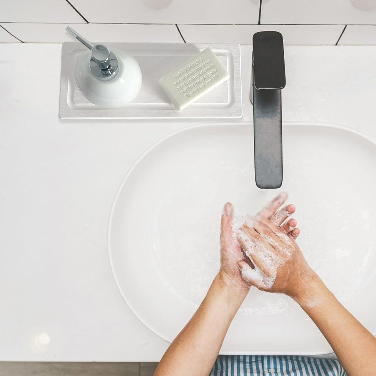 2 PCS Fast-Drying Stone Trays for Bathroom Sink & Kitchen Counter, Water Absorbing Diatomite Sink
