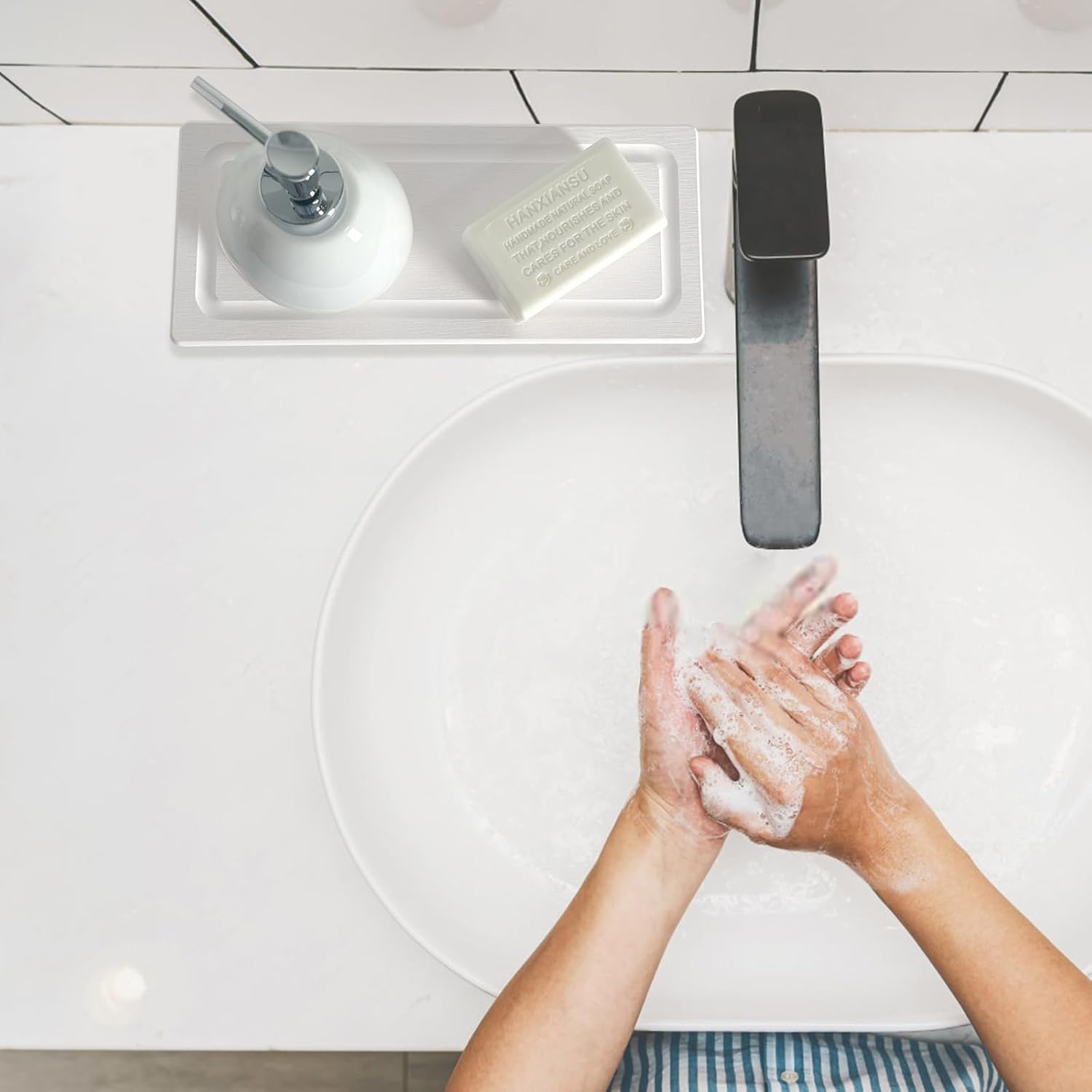 2 PCS Fast-Drying Stone Trays for Bathroom Sink & Kitchen Counter, Water Absorbing Diatomite Sink