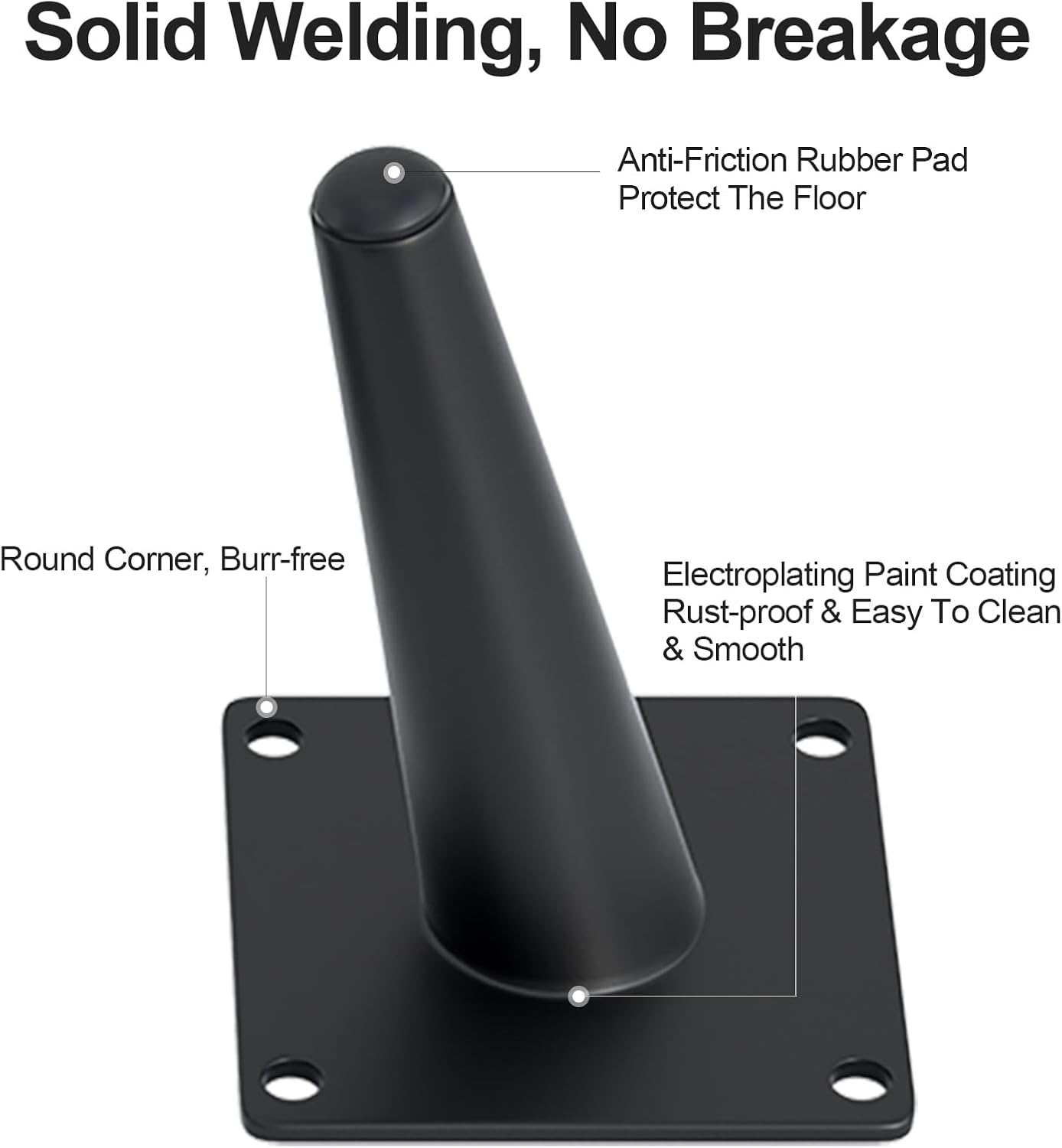 4PCS 4 Inch Matte Black Tapered Angled Legs for Furniture, Metal Mid Century Mordern Feet, Heavy