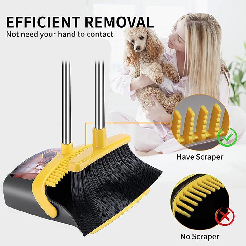 2-Pack is More economical，Upgraded Broom and Dustpan， with 52" Long Handle, Dustpan Teeth with