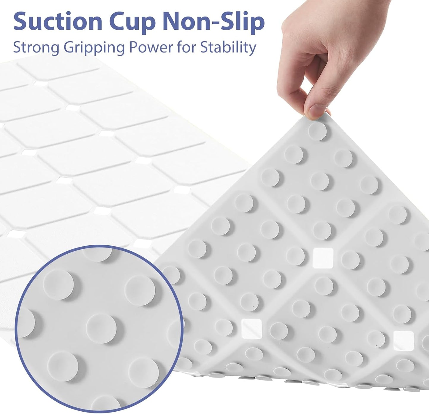 Bathtub Mat Non Slip Silicone Foldable Extra Long Tub Mat Strong Suction Cups & Large Drain Holes