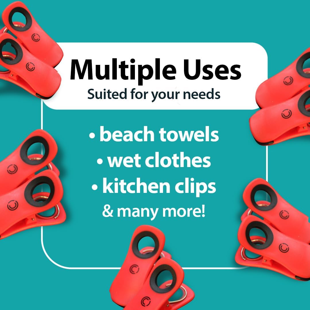 CoreClips Towel Clips for Beach Chairs - Set of 4 Pool Towel Holder Clips for Lounge Chairs on