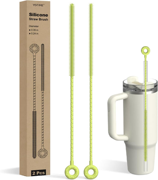 YOTIME Silicone Straw Cleaner Brush, 2 Pcs Reusable Straw Brush(6mm+9mm) for Cleaning Narrow & Wide