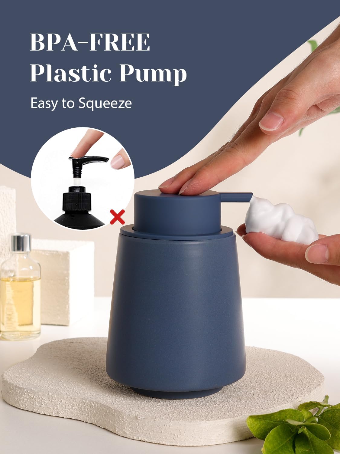 INGOFIN Ceramic Foaming Soap Dispenser -14 oz Foam Hand Soap Dispenser Bathroom, Modern Refillable