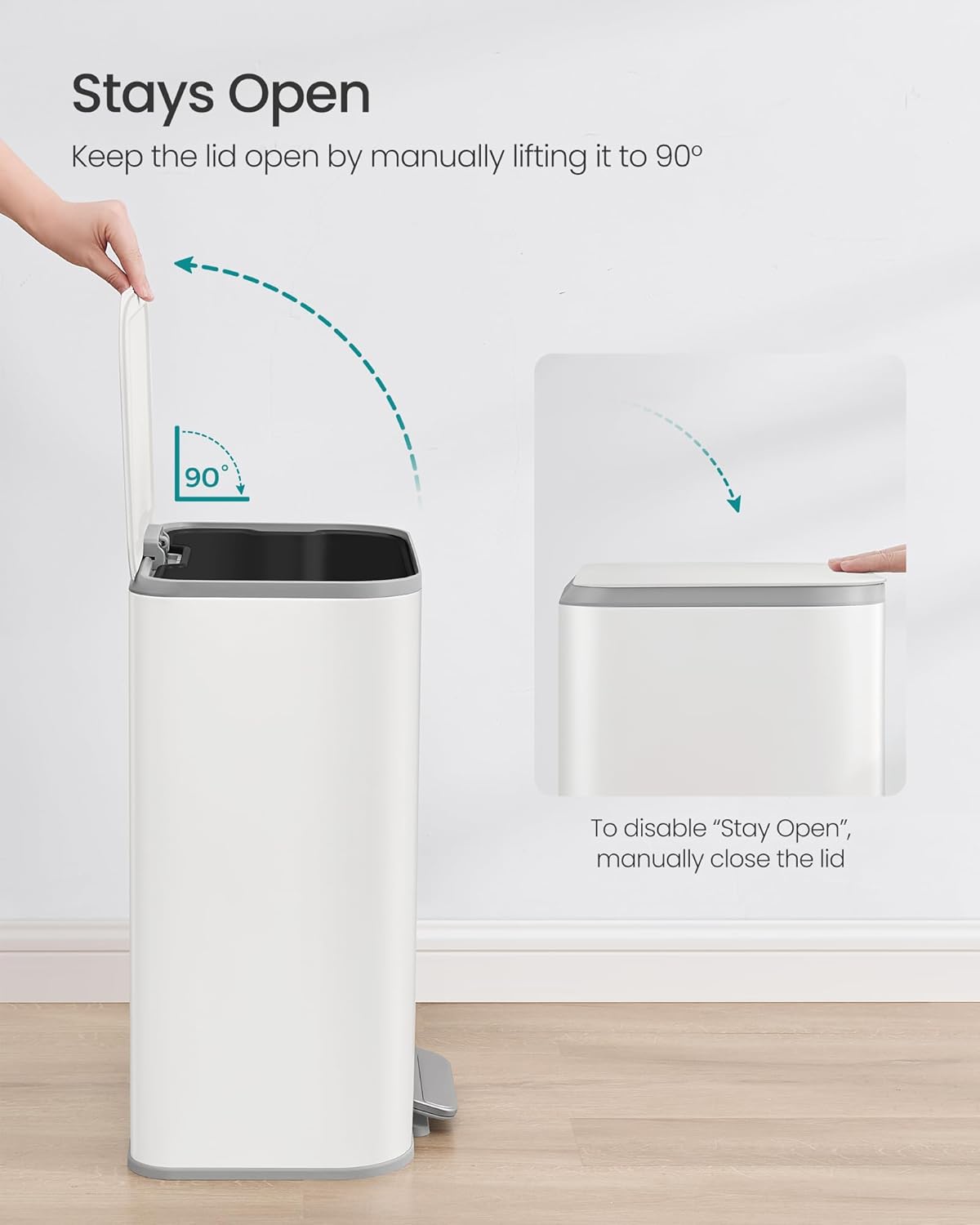 SONGMICS Kitchen Trash Can, 13-Gallon (50 L) Garbage Can with Lid, Stainless Steel, Soft Close and