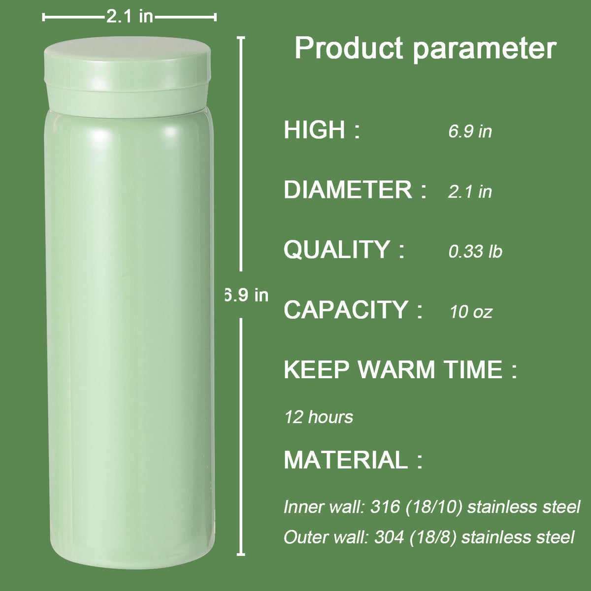 10oz Mini Water Bottle Stainless Steel Thermos Small Flask - Insulated Vacuum, Leak Proof, Keeps