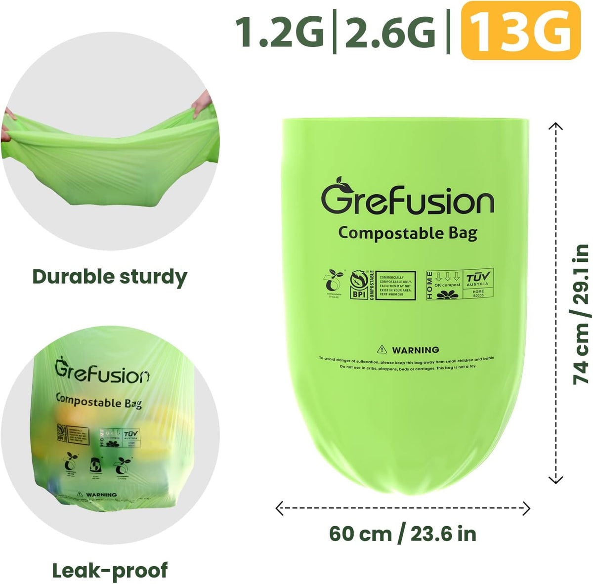 Compostable Bags,Trash bags 13+ gallon tall kitchen, Compostable Trash Lawn & Leaf Yard Waste