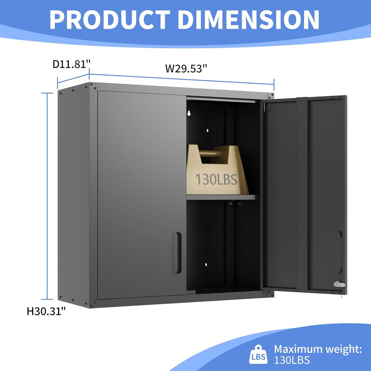 Garage Wall Cabinet with Doors and Shelves, Metal Wall Mounted Storage Cabinet with Lock, Hanging