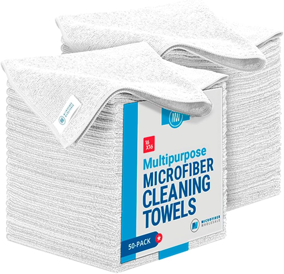 Microfiber Wholesale All Purpose Microfiber Towels - 50 Pack - Reusable Wash Cloths, Dust, Kitchen