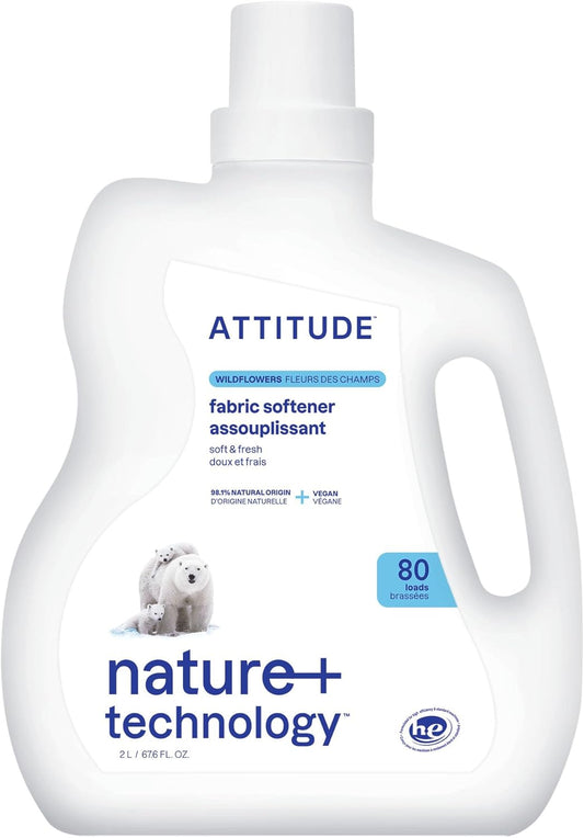 ATTITUDE Liquid Fabric Softener, Plant-Based & Vegan, HE Compatible, Naturally Derived, Wildflowers