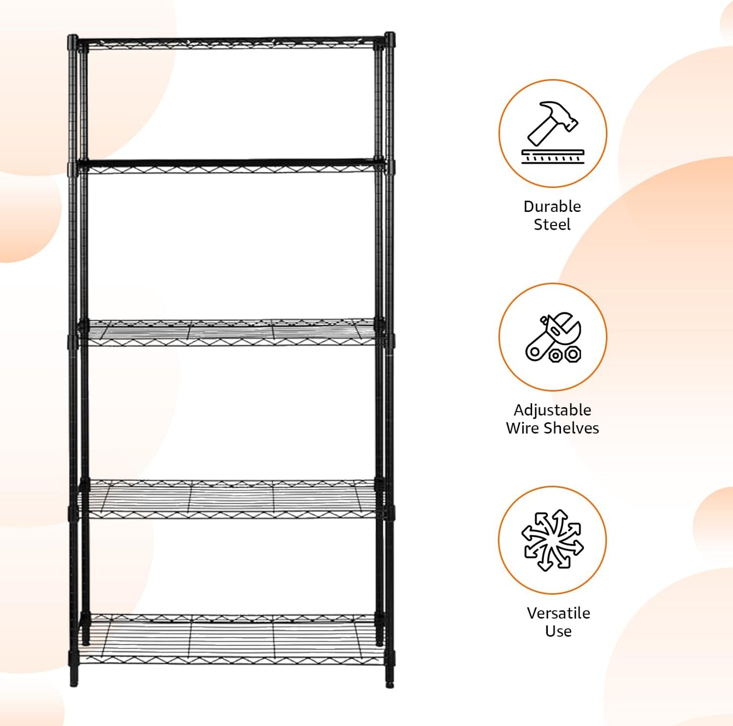 Amazon Basics 5-Shelf Adjustable Heavy Duty Steel Wire Rack Storage Shelving Organizer for Kitchen