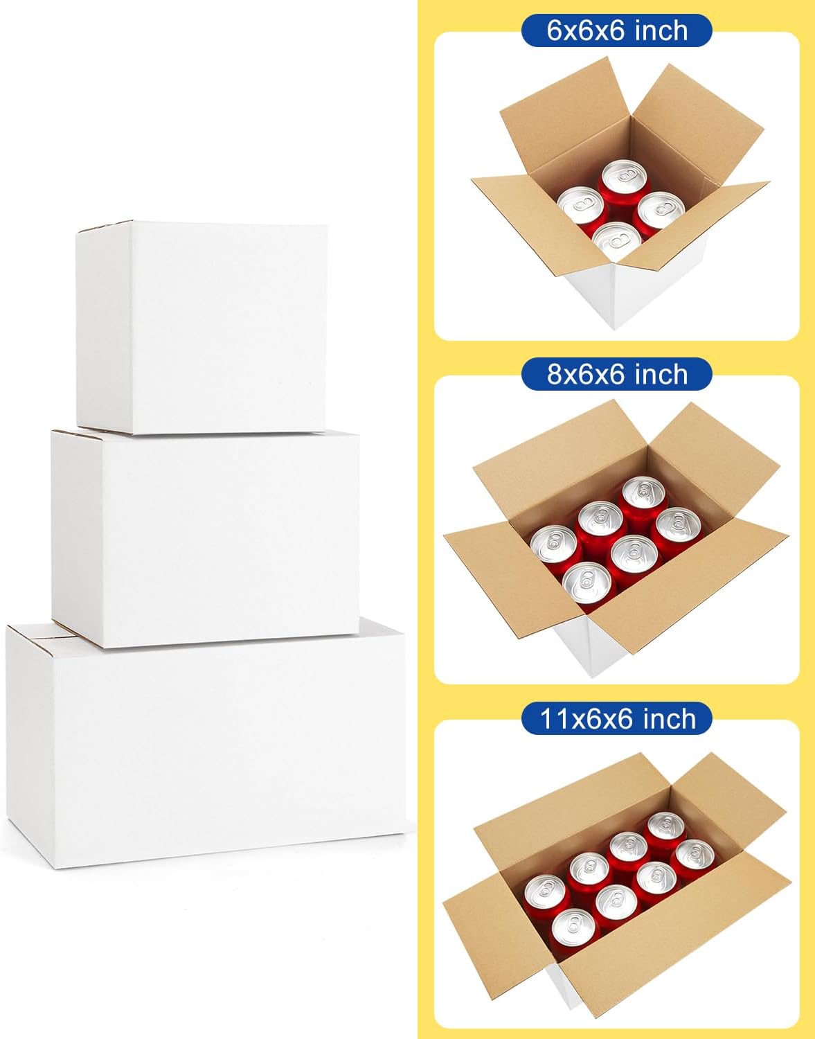 Assorted-Sizes-Shipping-Boxes-45-Pack: 6x6x6 & 8x6x6 & 11x6x6 Small-Shipping-Boxes-Mailers, White