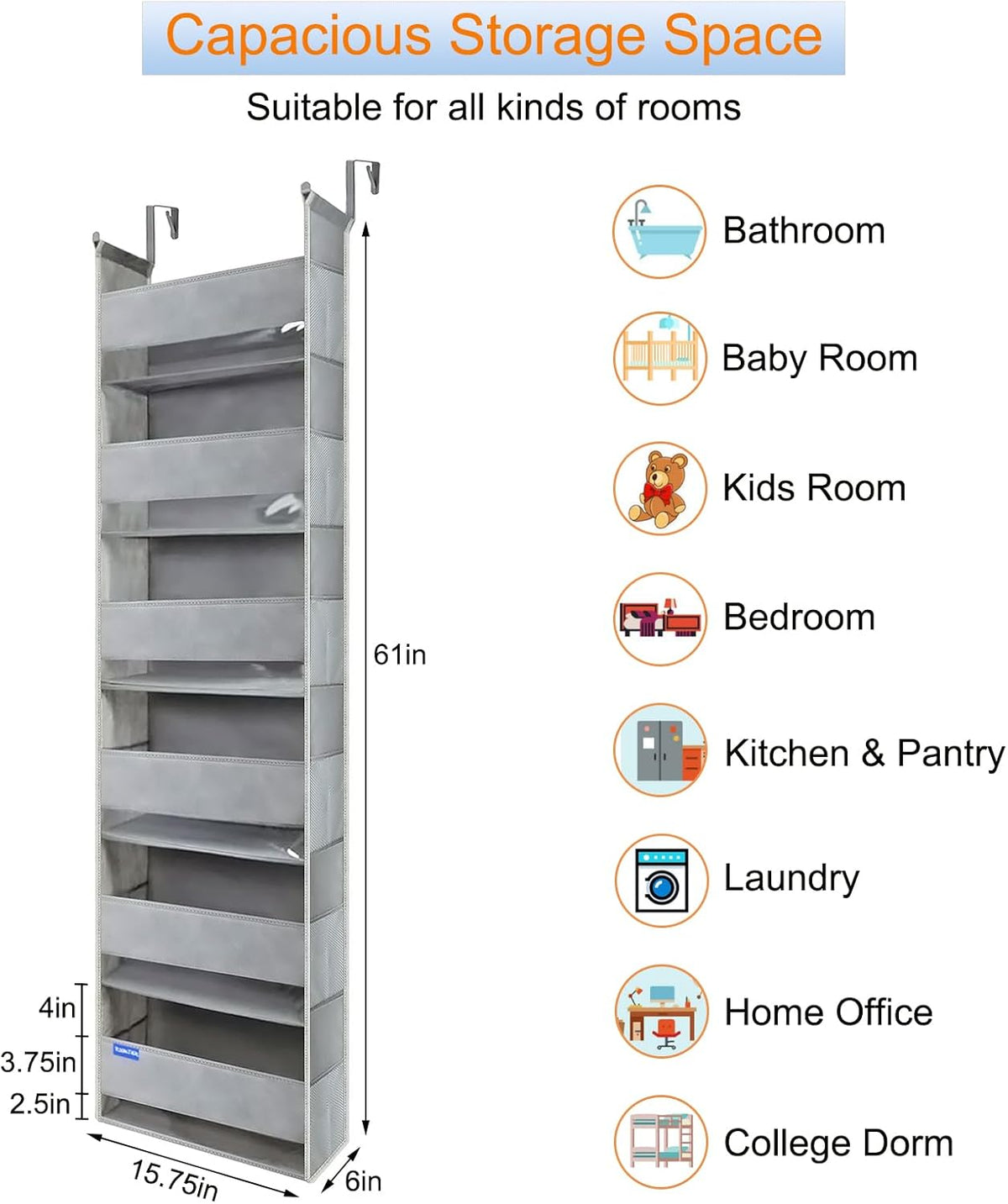 Extra Large Over The Door Organizer Storage 6-Shelves and 12 Side Pockets, Heavy Duty Hanging Door