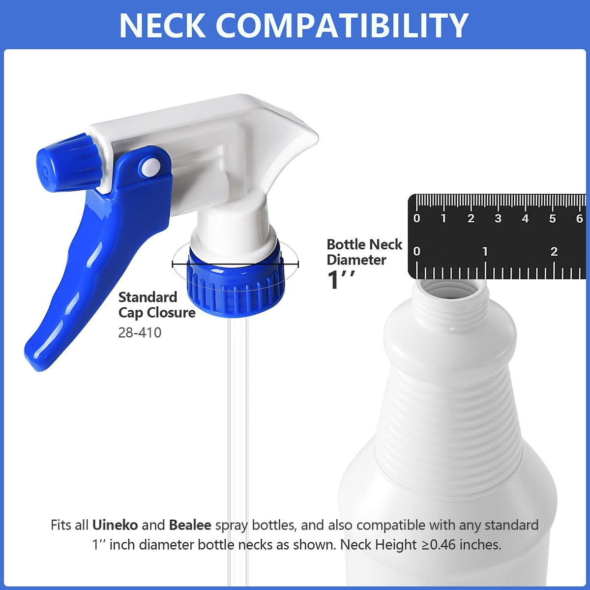 6 Pack Universal Spray Bottle Replacement Nozzle, Mist & Stream Trigger Sprayer for 16oz 24oz 32oz