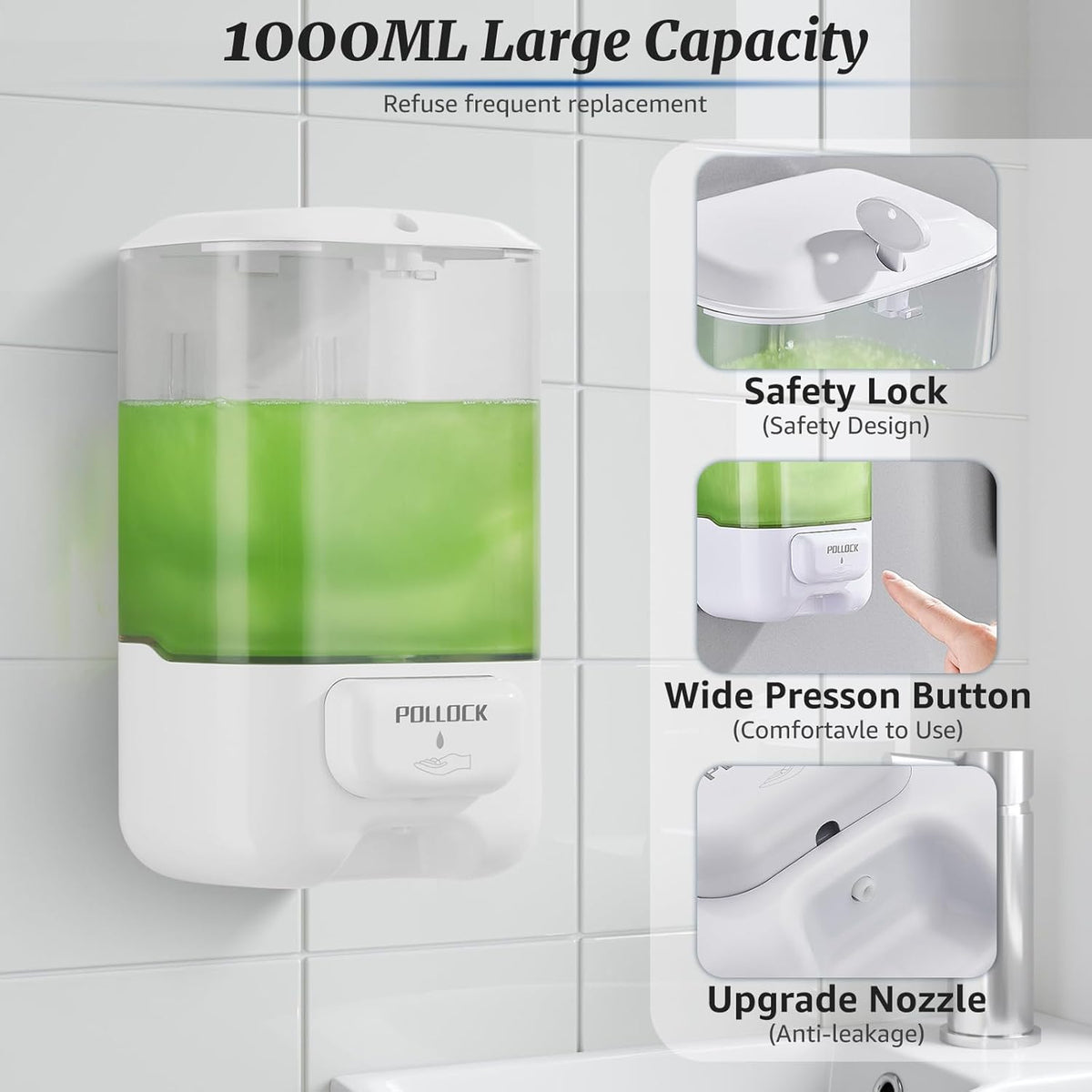 Liquid Soap Dispenser Wall Mounted,Hand Sanitizer Dispenser,Lotion Detergent Container,Dish Wash