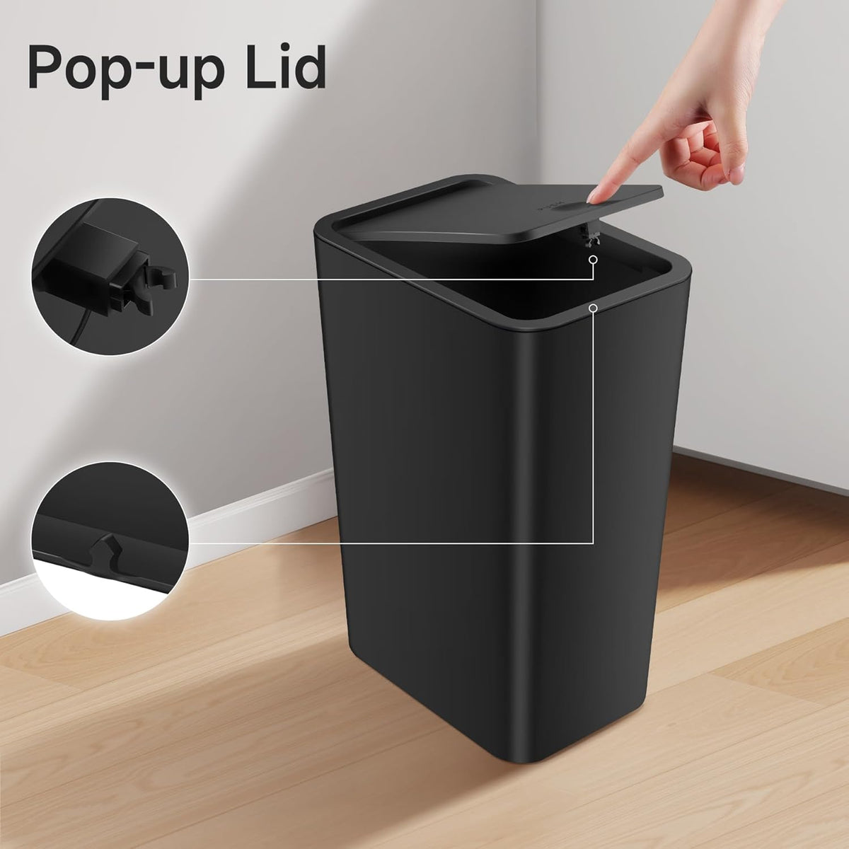 TIPGO Bathroom Trash Can with Lid, 4 Gallon / 15 Liter Small Garbage Can, Press Top Bin, Plastic