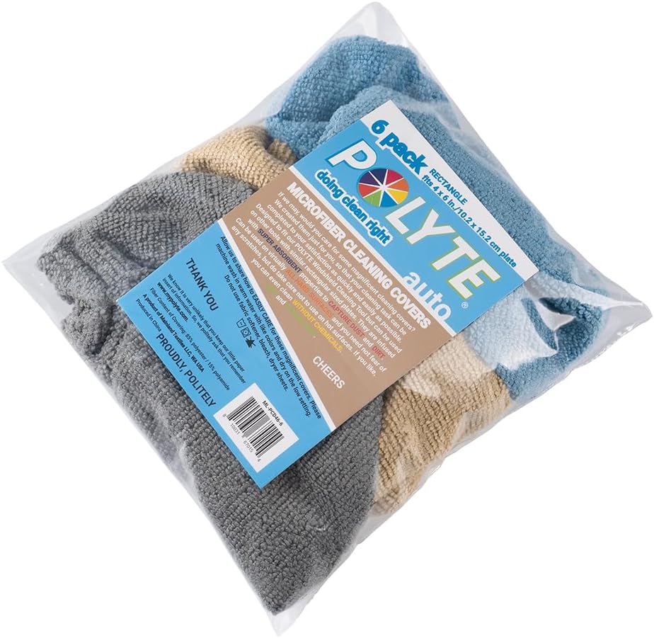 POLYTE Premium Lint Free Microfiber Cleaning Covers for Windshield Cleaning Tool, Fits 4x6 inch