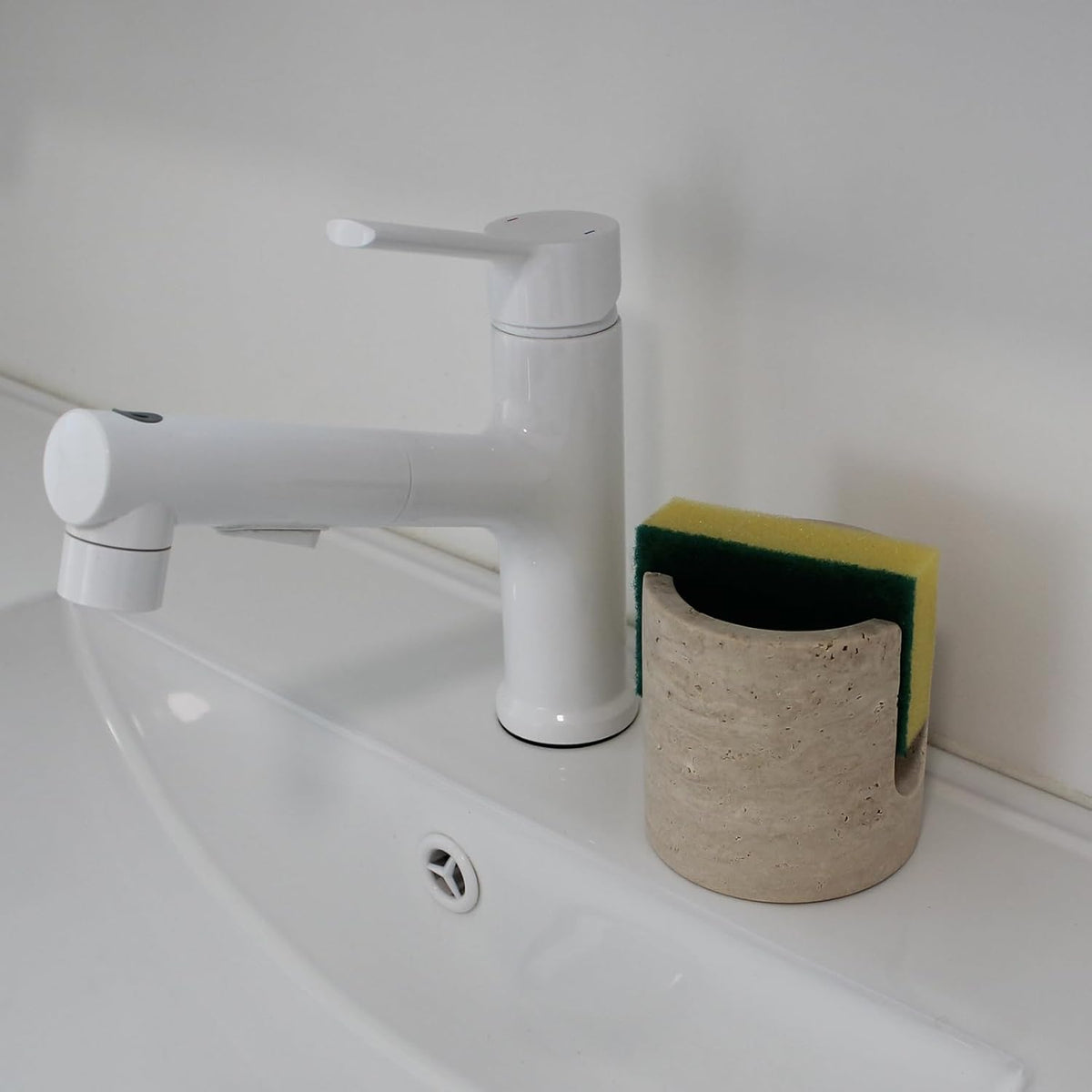 Natural Travertine Sponge Holder for Kitchen Sink, Drying Rack, Compact Sink Caddy Organizer (Beige