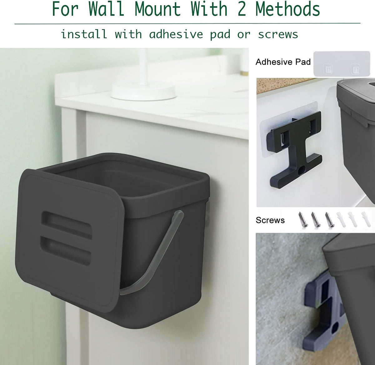 Kitchen Trash Can with Lid, LALASTAR Wall-Mounted Under Sink Small Garbage Can for Kitchen
