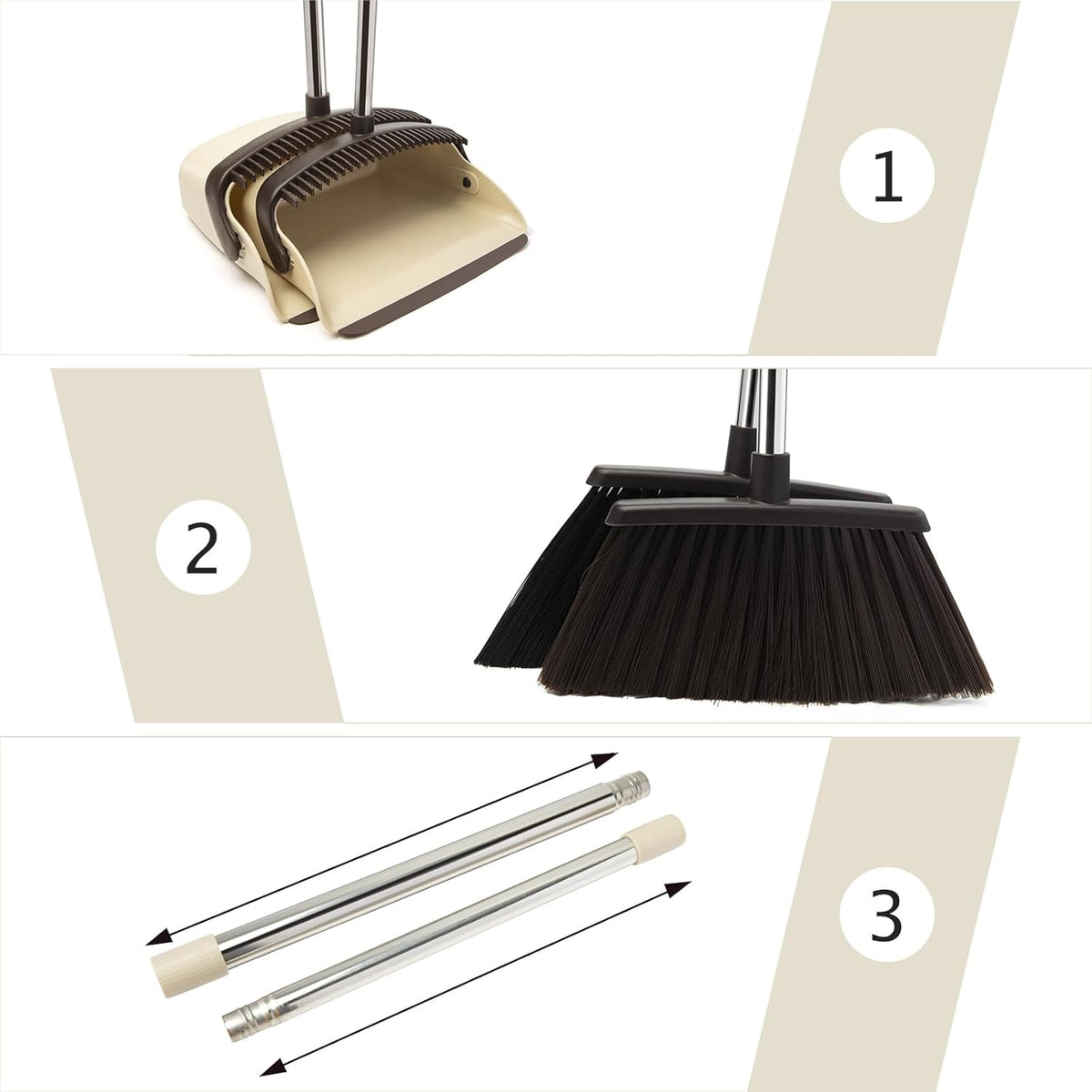 Broom and Dustpan Set, Dustpans with Broom Combo for Home, Heavy Dust Broom and Dustpan Combo, Long