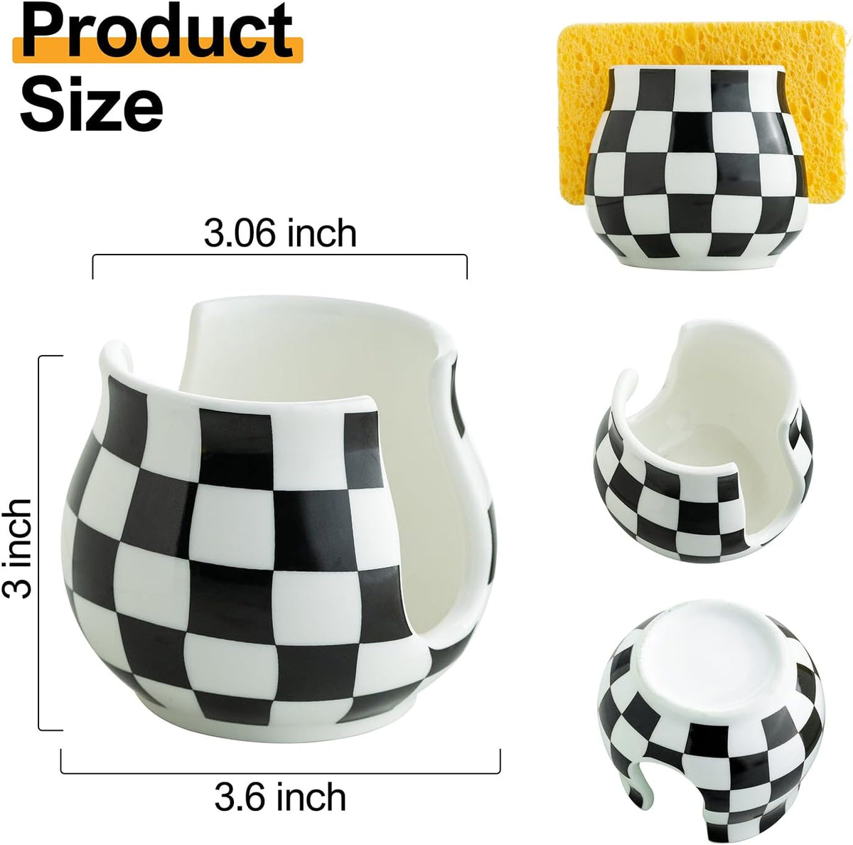 Checkered Sponge Holder for Kitchen Sink, Ceramic Dish Sponge Dish Rack Scrubby Holder Kitchen