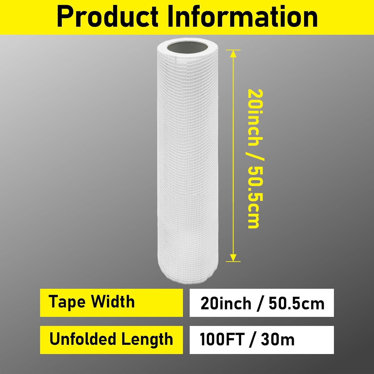 20" 100 Feet Drywall Joint Tape, Self-Adhesive Encrypted Fiberglass Drywall Repair Mesh Tape for