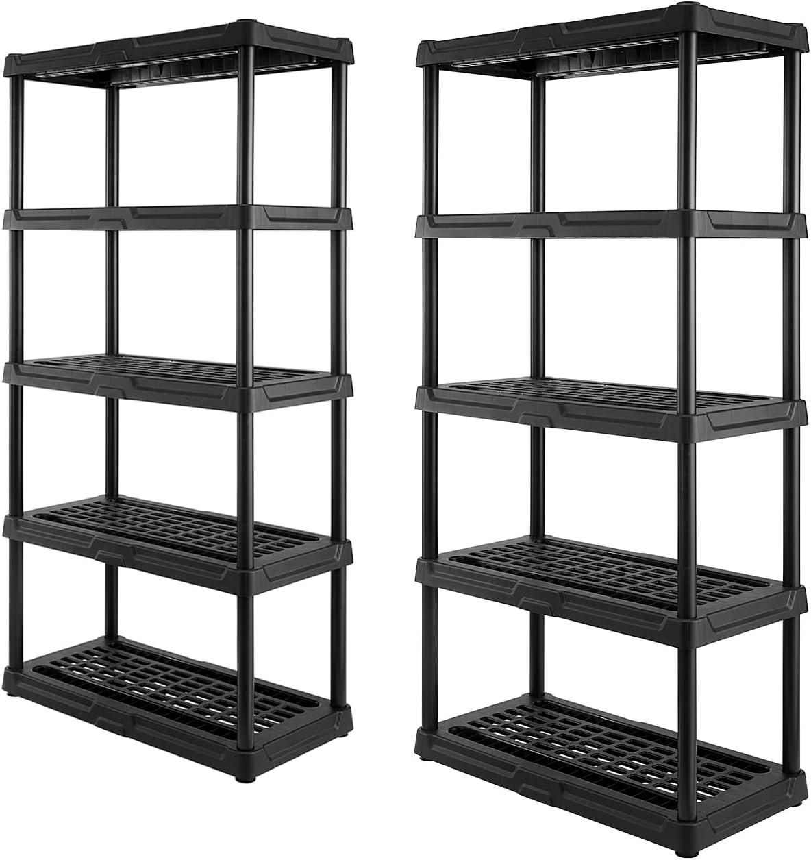 CX 5-Tier (72”H x 36”W x 18”D) Plastic Storage Shelving Unit (Black) 2 Pack, Heavy Duty, 150lbs Per
