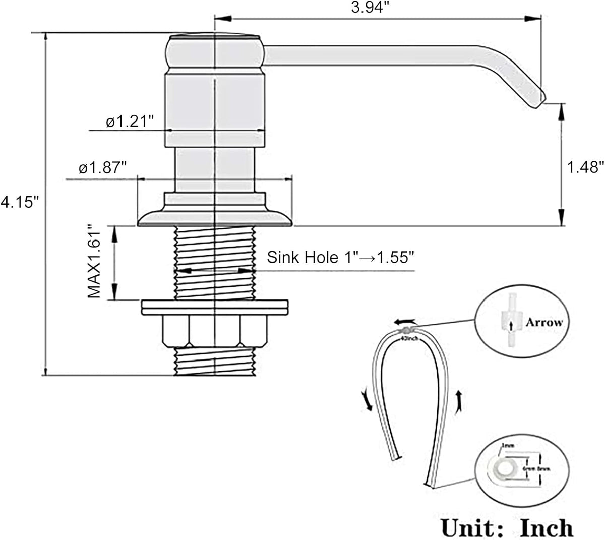 Gagal Soap Dispenser (Chrome) and Extension Tube Kit for Kitchen Sink, Complete Brass Pump with 40"