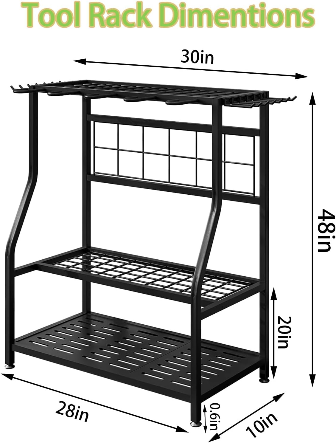 Garden Tool Organizer Holder Heavy Duty Steel Rack Up to 60 Long Handled Tools for Garage Shed