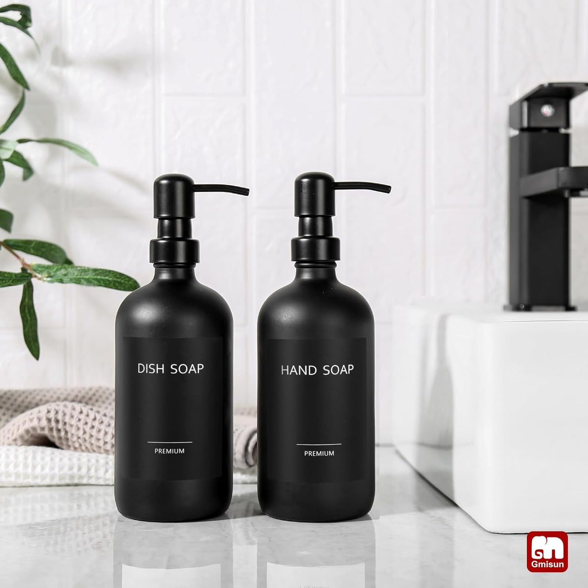 GMISUN Black Soap Dispenser, 2 Pack Matte Black Hand Soap Dispensers Bathroom with Stainless Steel