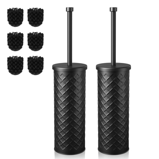 Bathway Toilet Bowl Brush and Holder Set 2 Pack with 4 Extra Brush Heads (Black)
