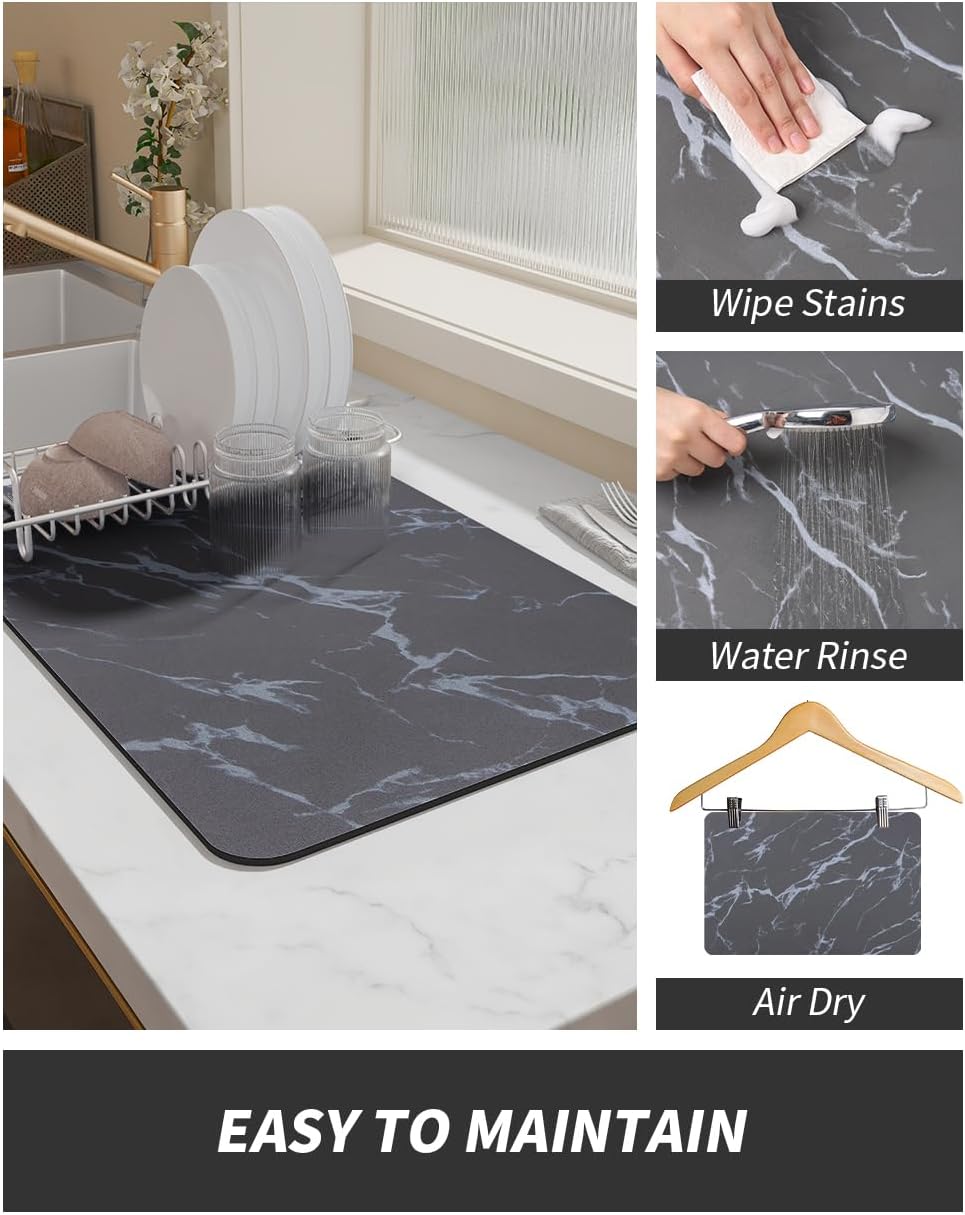 AMOAMI-Coffee Mat Hide Stain Rubber Backed Absorbent Dish Drying Mat for Kitchen Counter-Coffee Bar