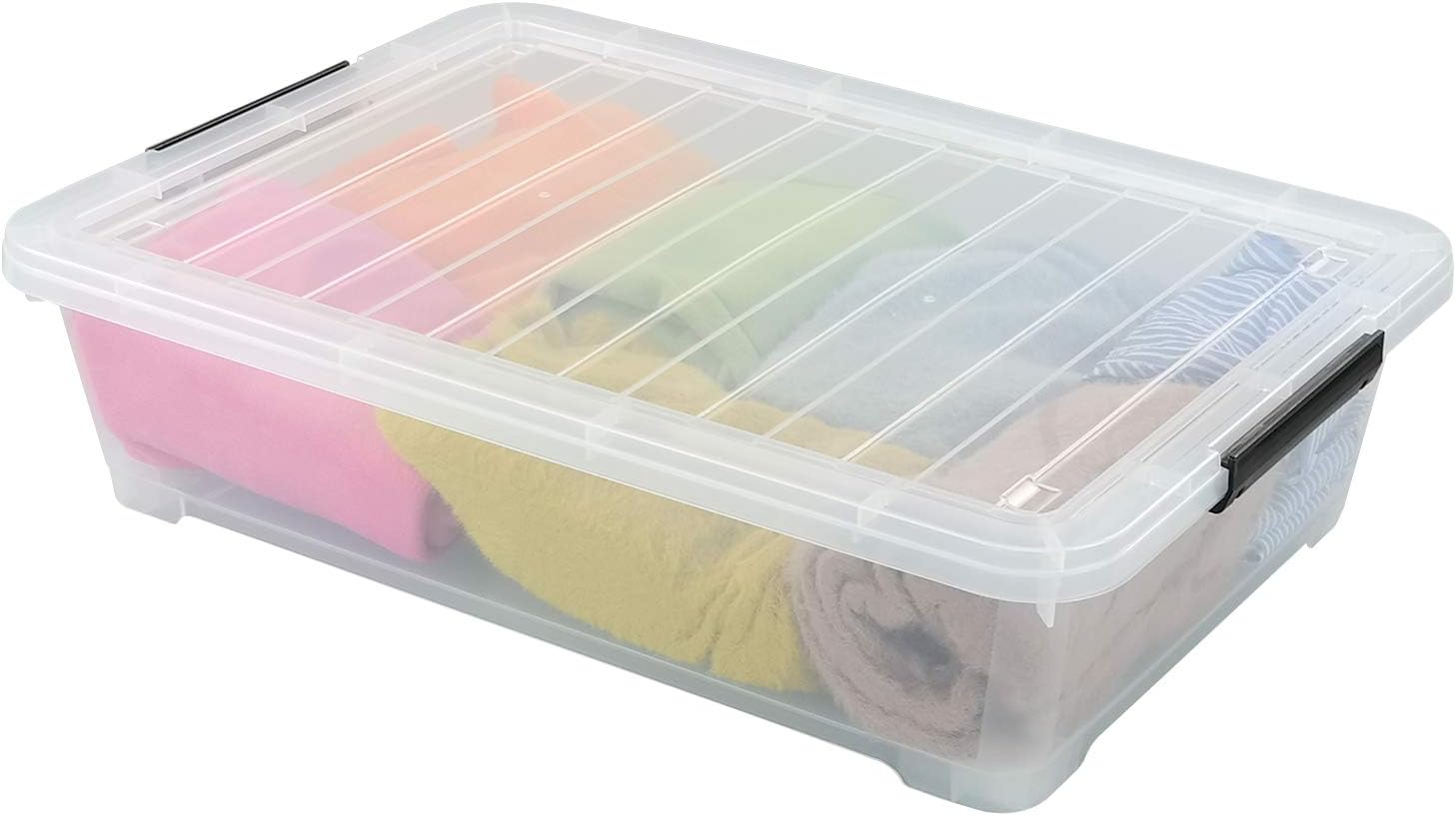 3-Pack Plastic Under Bed Storage Box Container, 40 Quart Clear Stackable Storage Box Wheeled