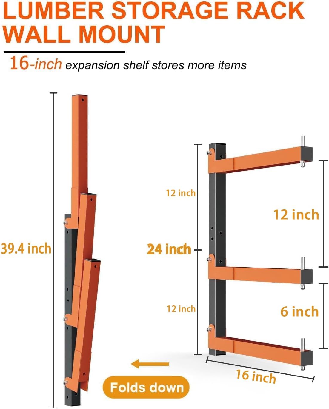 Lumber Storage Rack Wall-Mounted Lumber Racks Heavy Duty Wood Storage Rack with 6-Level Holds Up