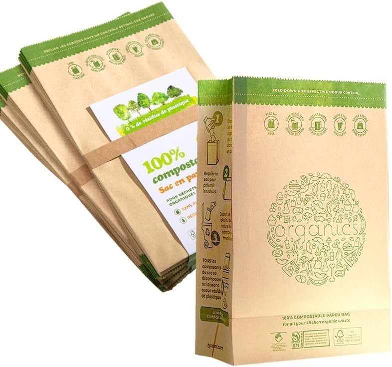 Hytrend-Kitchen Food Waste Bag-35 Bags-%100 Compostable paper Bag - Leak Resistant Liner - Plastic
