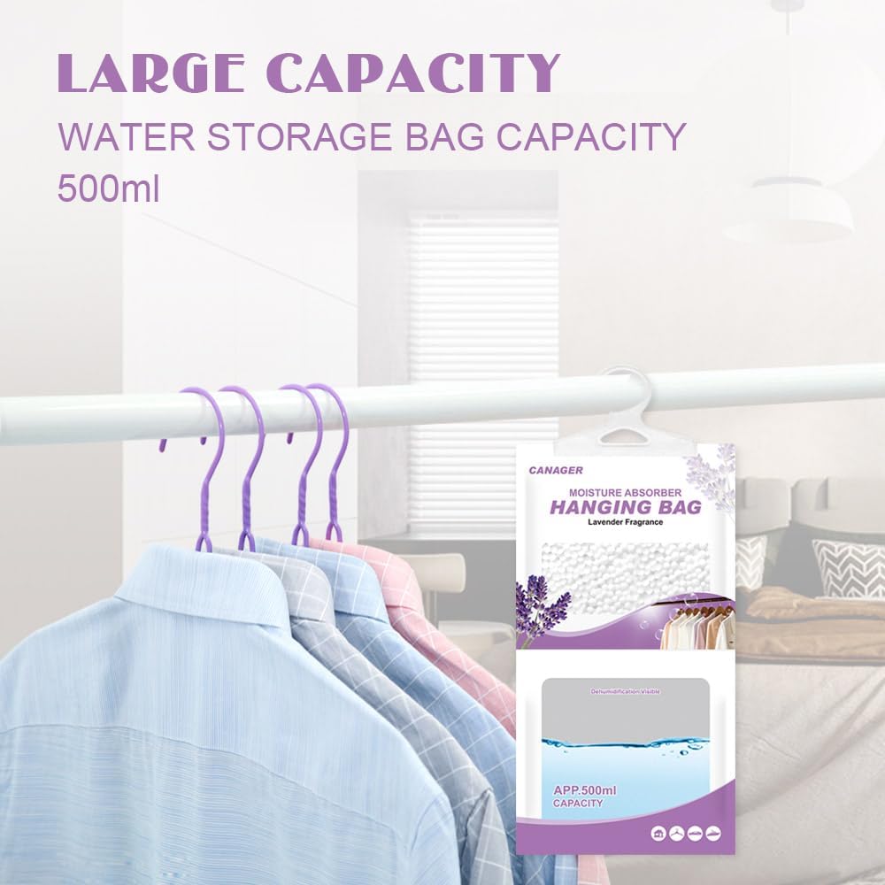 CANAGER Hanging Moisture Absorber, Lavender Vanilla Moistureproof Hanging Bag, Dehumidifier Bag (8