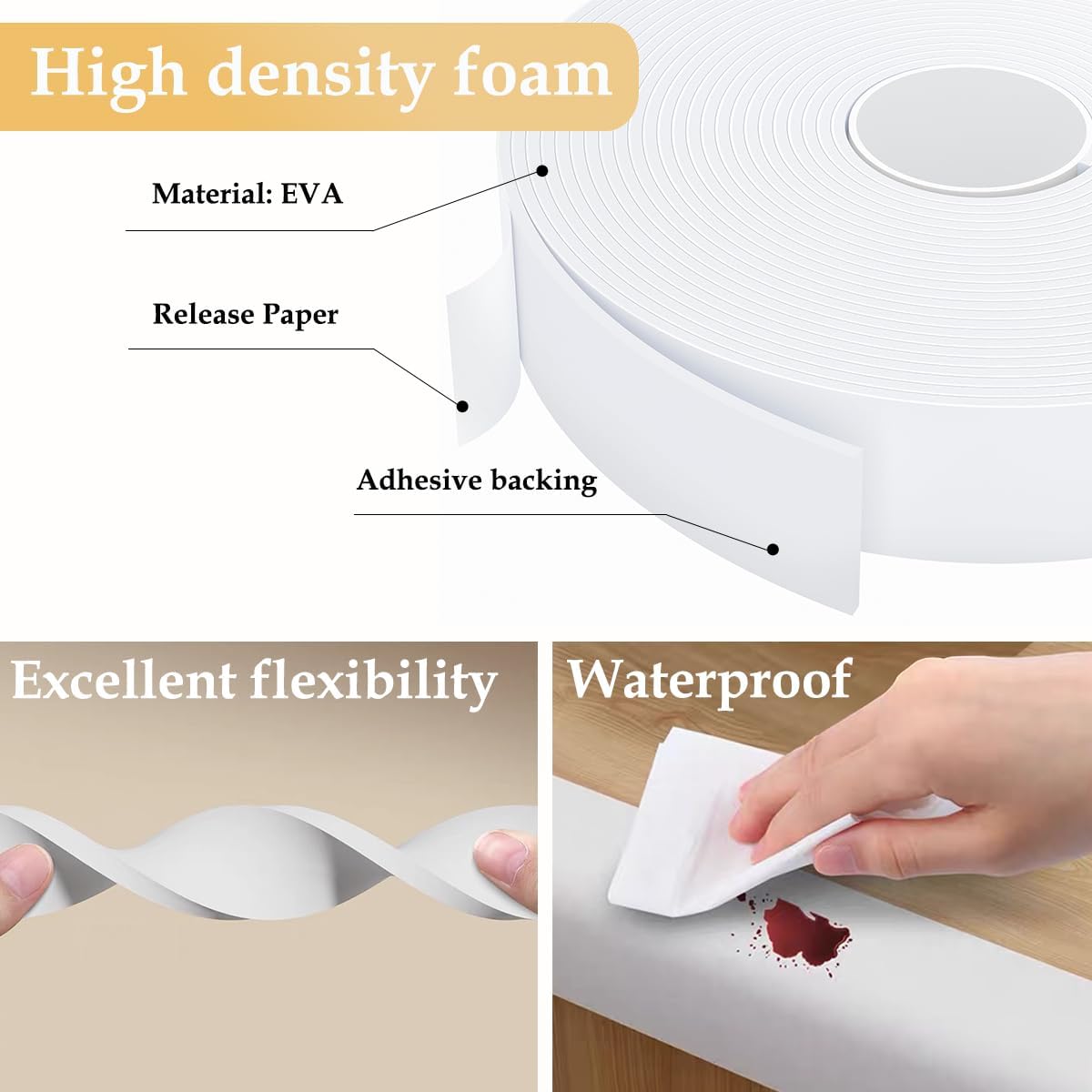 Weather Stripping Door Seal White,Self Adhesive Foam Tape High Density Foam Sealing Strip,Air