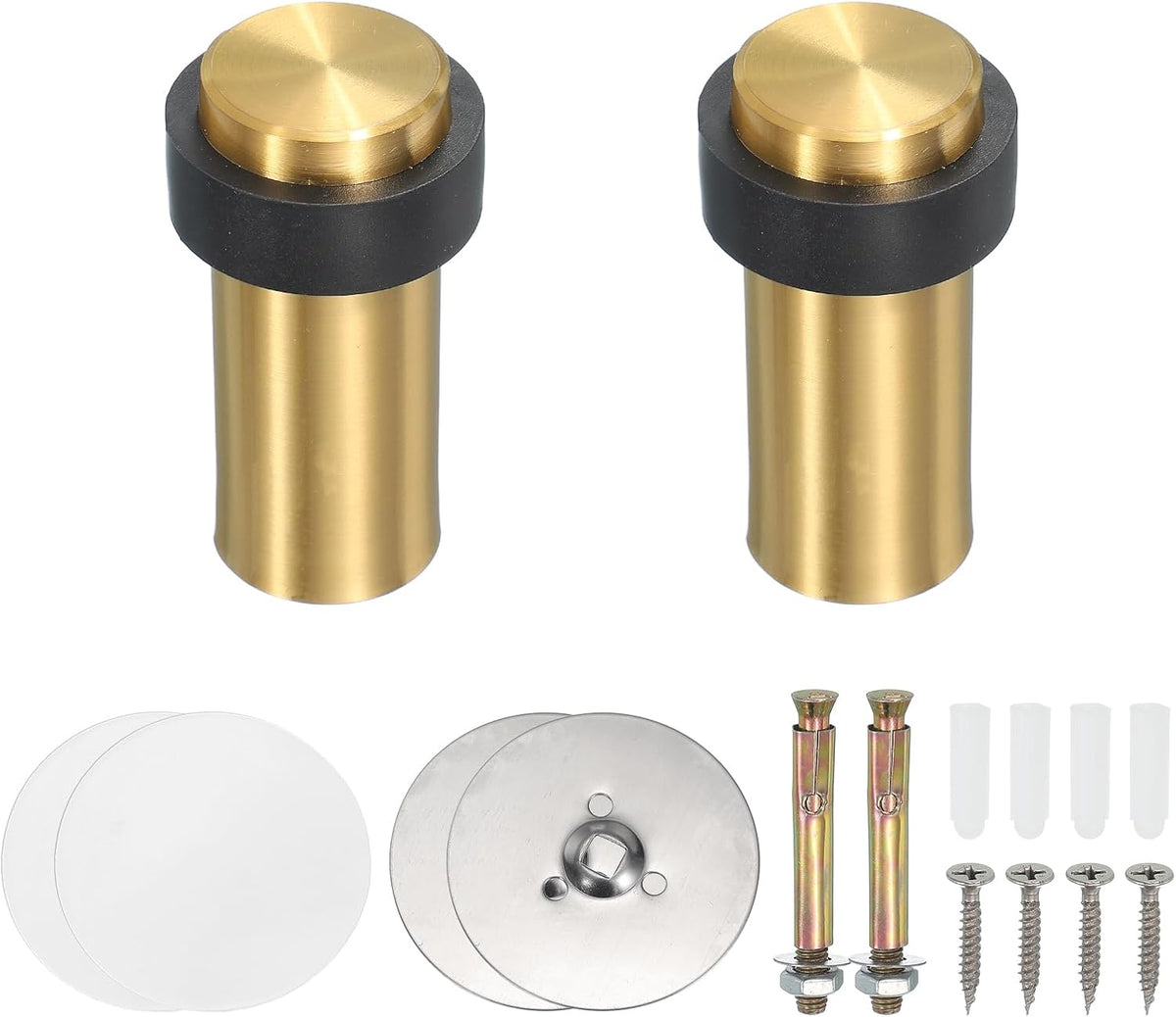 PATIKIL 2Set Round Door Stoppers, 80mm Stainless Steel Door Stop Doorstop Wedge Metal Cylinder Self