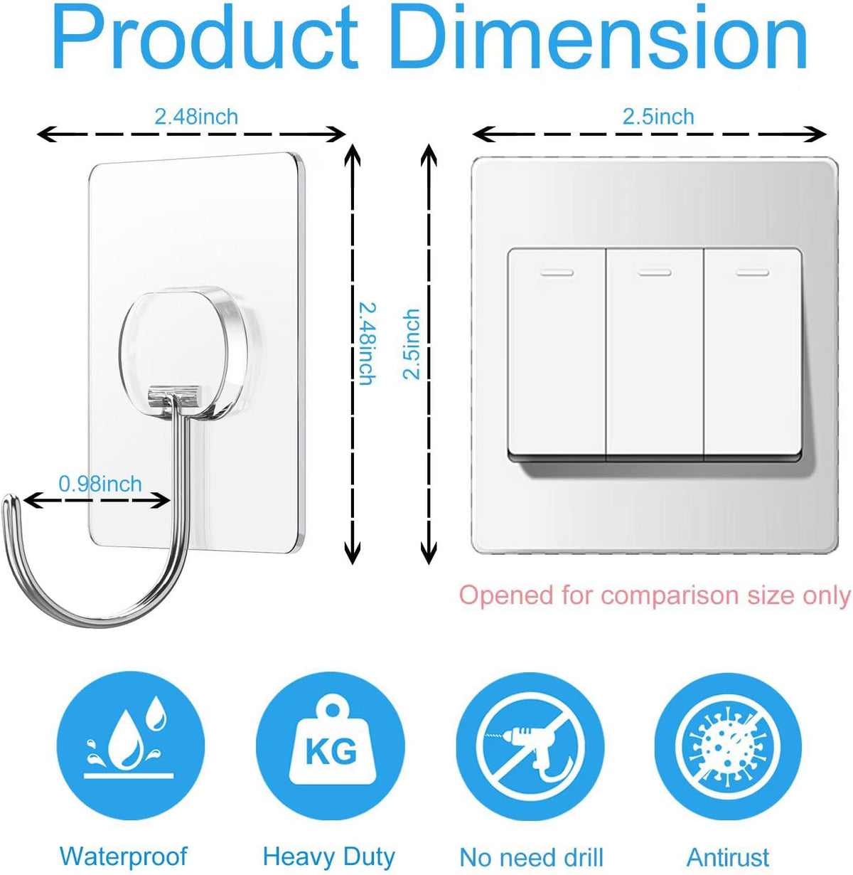 Large Adhesive Hooks for Hanging Heavy Duty Wall Hooks Self Adhesive Towel Coat Hooks Waterproof